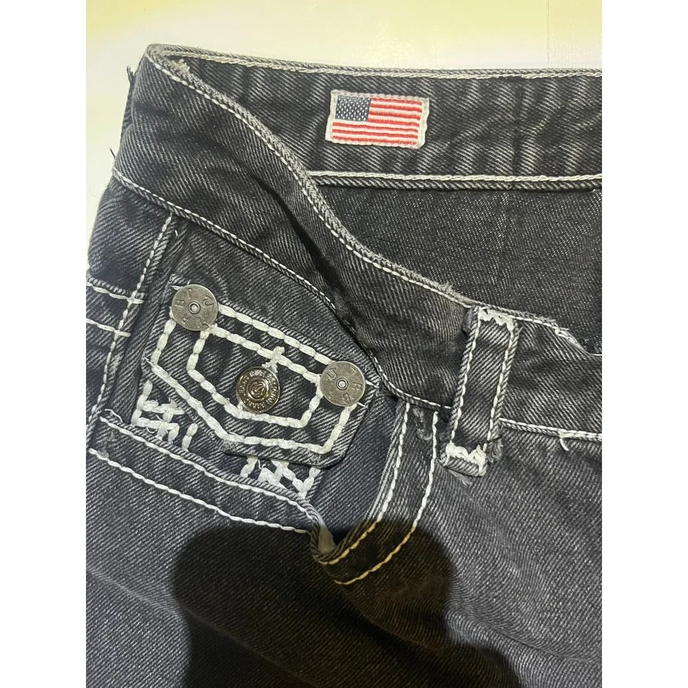True Religion Joey Super T Jeans Mens 32x33 Black White Contrast Stitch USA Made